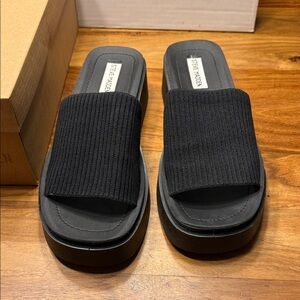 Steve Madden Black Ribbed Slide Sandals